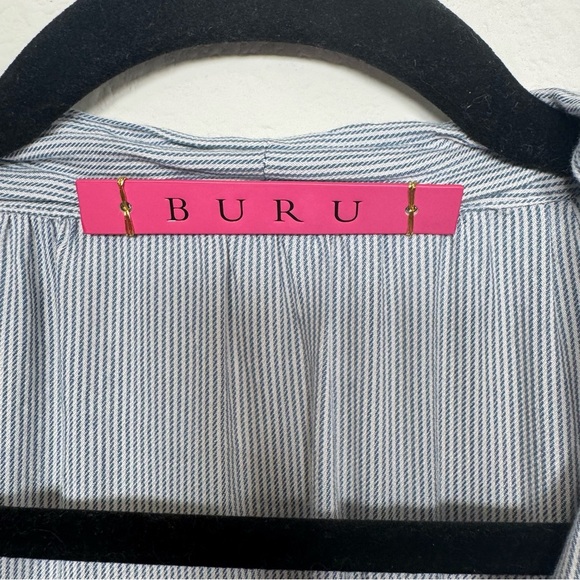 BURU Long Sleeve Button Front Shirt Dress Tie Neck Blue & White Stripe Small - Picture 2 of 6